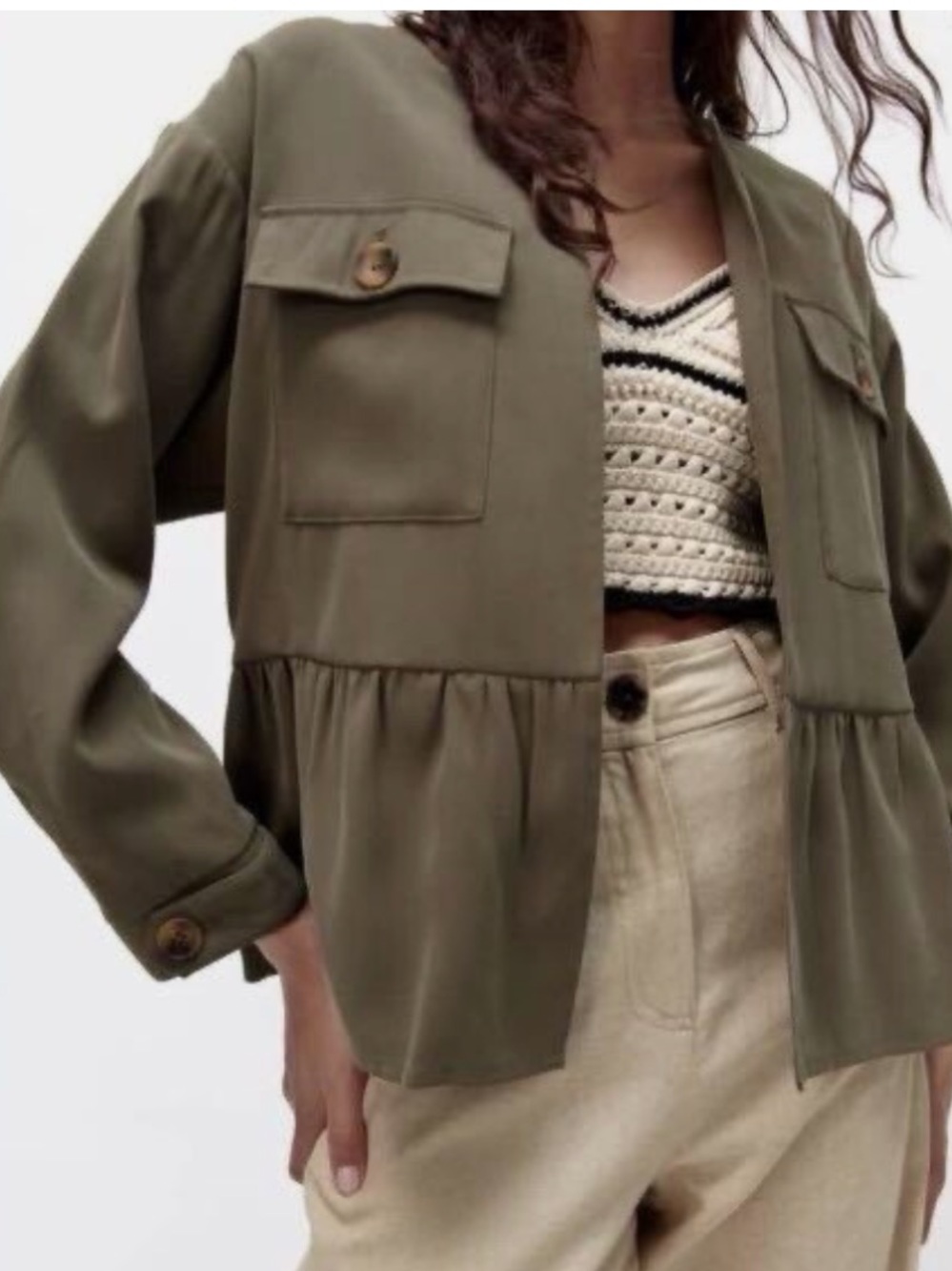 Zara Olive Green Peplum Utility Jacket